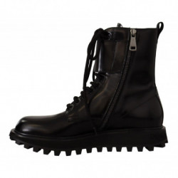 Scarpe da uomo con lacci da combattimento in pelle nera - EU40/US7