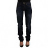 Jeans skinny in denim di cotone a vita media lavato blu scuro - IT44-L