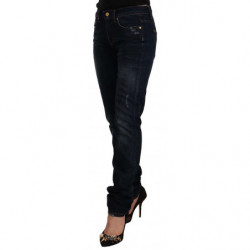 Jeans skinny in denim di cotone a vita media lavato blu scuro - IT44-L