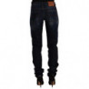 Jeans skinny in denim di cotone a vita media lavato blu scuro - IT44-L