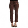 Pantaloni capri corti in cotone marrone a vita media - S
