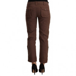 Pantaloni capri corti in cotone marrone a vita media - S