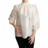 Camicia camicetta con fiocco con sciarpa in seta bianca - IT38-XS