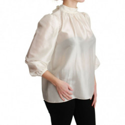 Camicia camicetta con fiocco con sciarpa in seta bianca - IT38-XS