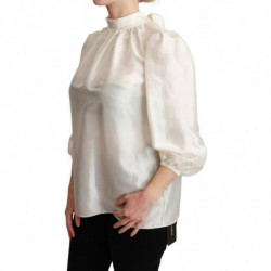 Camicia camicetta con fiocco con sciarpa in seta bianca - IT38-XS