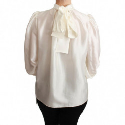 Camicia camicetta con fiocco con sciarpa in seta bianca - IT38-XS