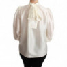 Camicia camicetta con fiocco con sciarpa in seta bianca - IT38-XS
