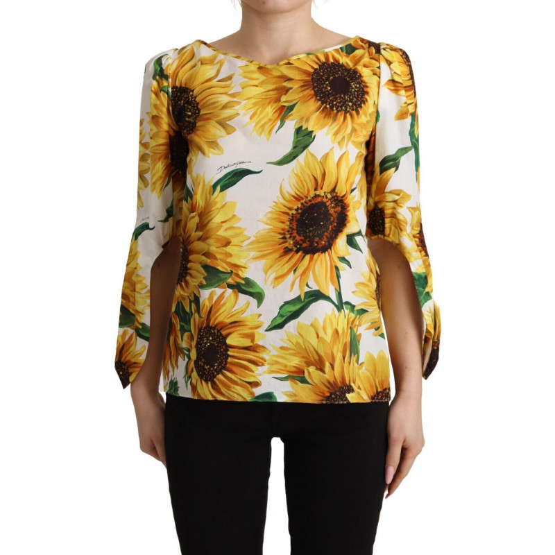 Top in camicetta girocollo in cotone bianco girasole - IT36 - XS