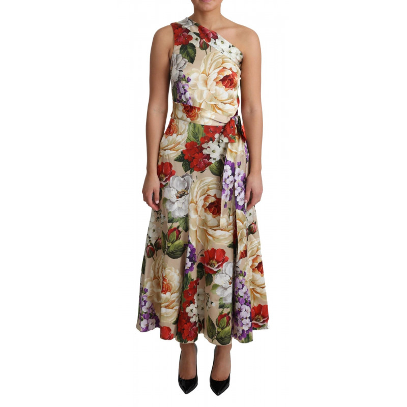 Abito monospalla in seta stretch con stampa floreale - IT42-M