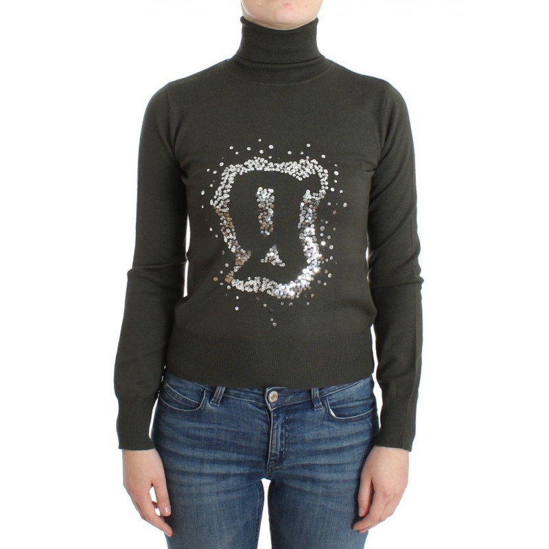 Maglione dolcevita in lana verde - S