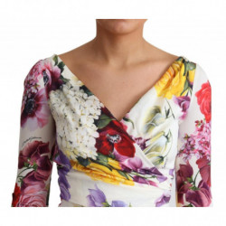 Abito a maniche lunghe in seta con stampa floreale bianca - IT36 - XS