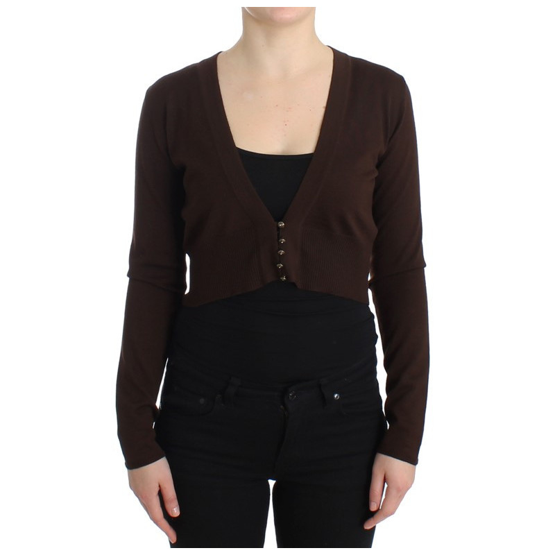Cardigan corto in lana marrone - IT44-L