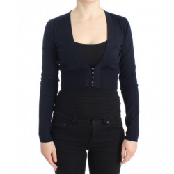 Cardigan corto in lana blu...