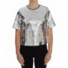 Top t-shirt camicetta girocollo con paillettes argento - IT42-M