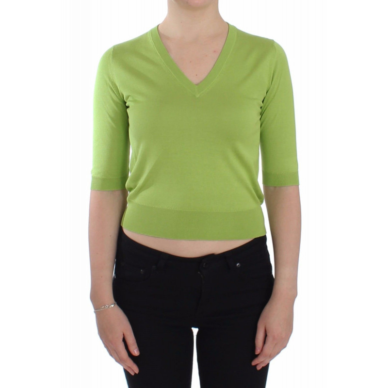 Top maglione pullover con scollo a V in lana verde - IT36 - XS