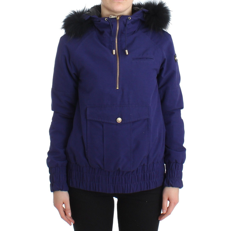 Giubbotto imbottito corto blu con cappuccio K-Way - IT42