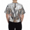 Top t-shirt camicetta girocollo con paillettes argento - IT44-L