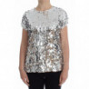 Top t-shirt camicetta girocollo con paillettes argento - IT40
