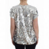 Top t-shirt camicetta girocollo con paillettes argento - IT40