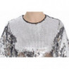 Top t-shirt camicetta girocollo con paillettes argento - IT44-L