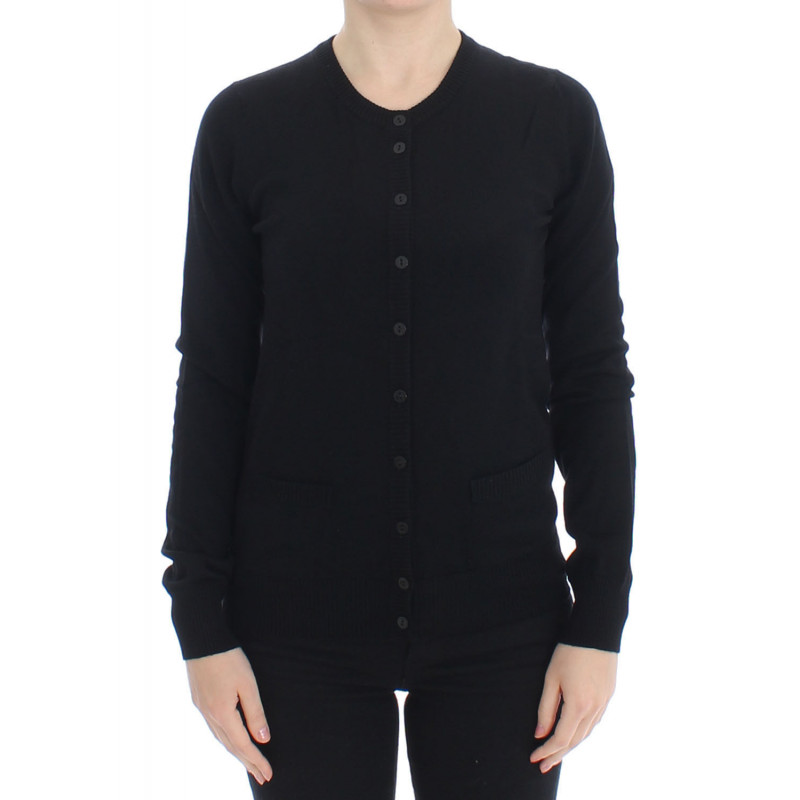 Top in maglione cardigan con bottoni in lana nera - IT46-XL