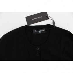 Top in maglione cardigan con bottoni in lana nera - IT46-XL