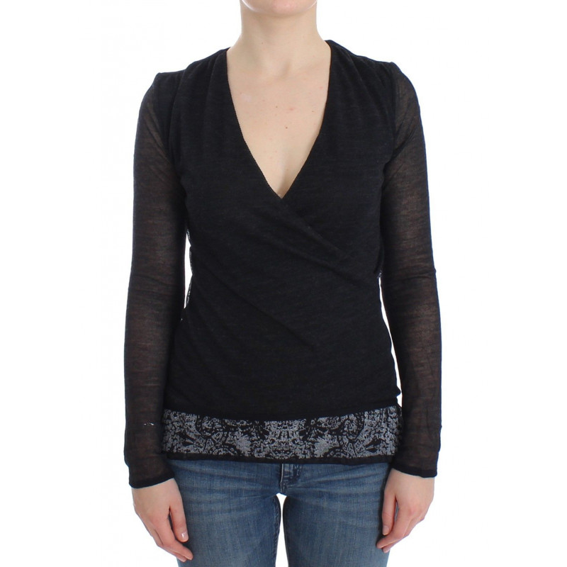 Maglione a maniche lunghe elasticizzato in misto lana nera - IT44 - M