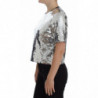 Top t-shirt camicetta girocollo con paillettes argento - IT40-S