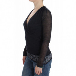 Maglione a maniche lunghe elasticizzato in misto lana nera - IT42 - S