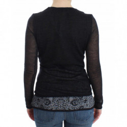 Maglione a maniche lunghe elasticizzato in misto lana nera - IT42 - S