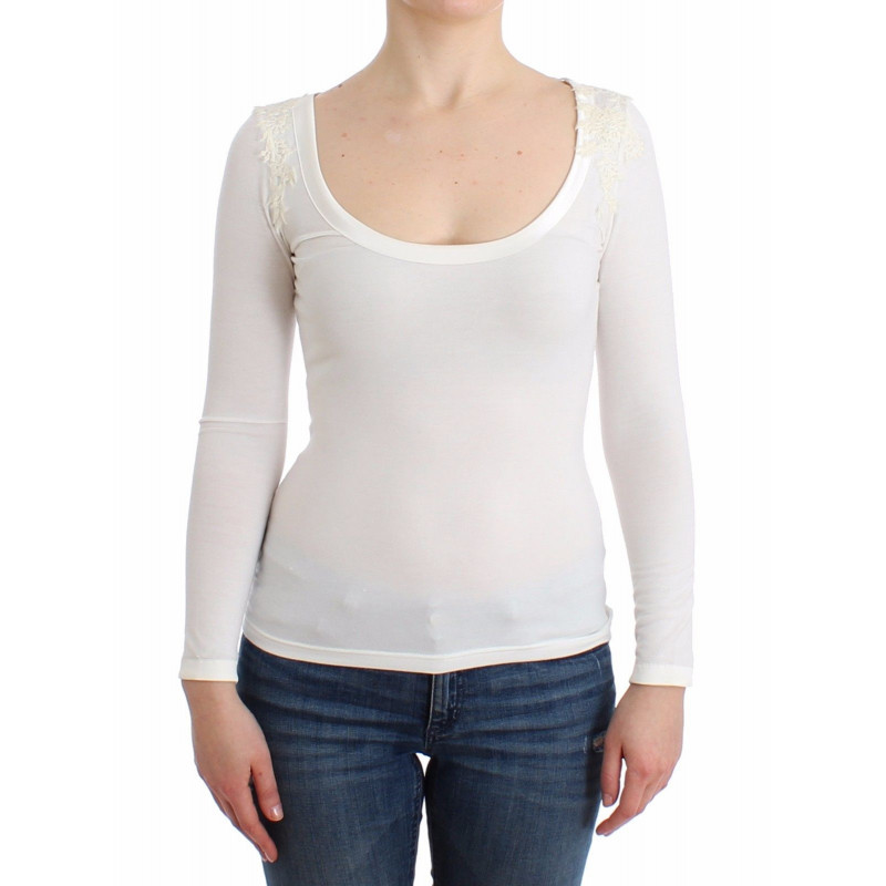 Lingerie bianca top camicetta maglione pizzo rayon - IT48 - XL