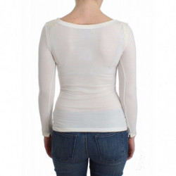 Lingerie bianca top camicetta maglione pizzo rayon - IT48 - XL