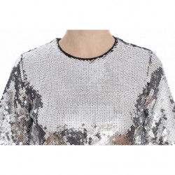 Top t-shirt camicetta girocollo con paillettes argento - IT40-S