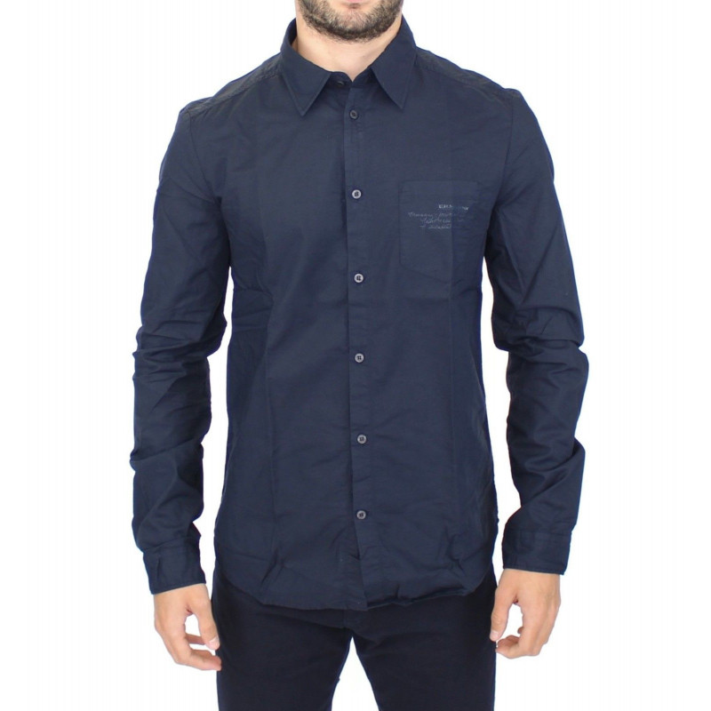 Top camicia casual a maniche lunghe in cotone blu - IT52 - XL