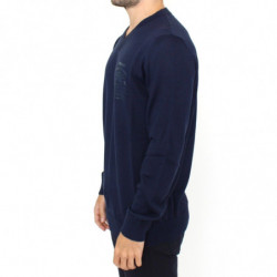 Maglione pullover con scollo a V in misto lana blu - IT48 - M