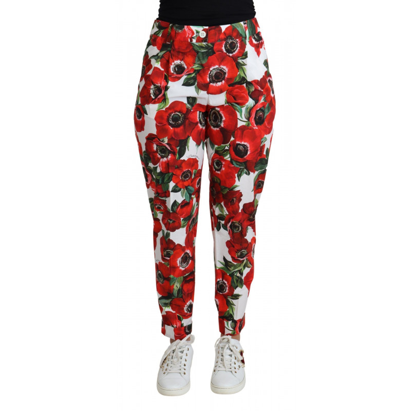 Pantaloni pantaloni affusolati cotone stampa anemoni bianchi - IT40-S