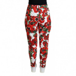Pantaloni pantaloni affusolati cotone stampa anemoni bianchi - IT40-S