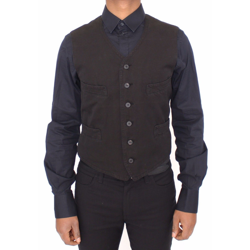 Blazer gilet in cotone lino nero - IT52 - XL