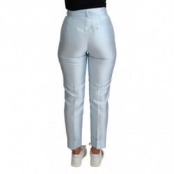 Pantaloni pantaloni affusolati cropped in seta azzurri - IT38-XS