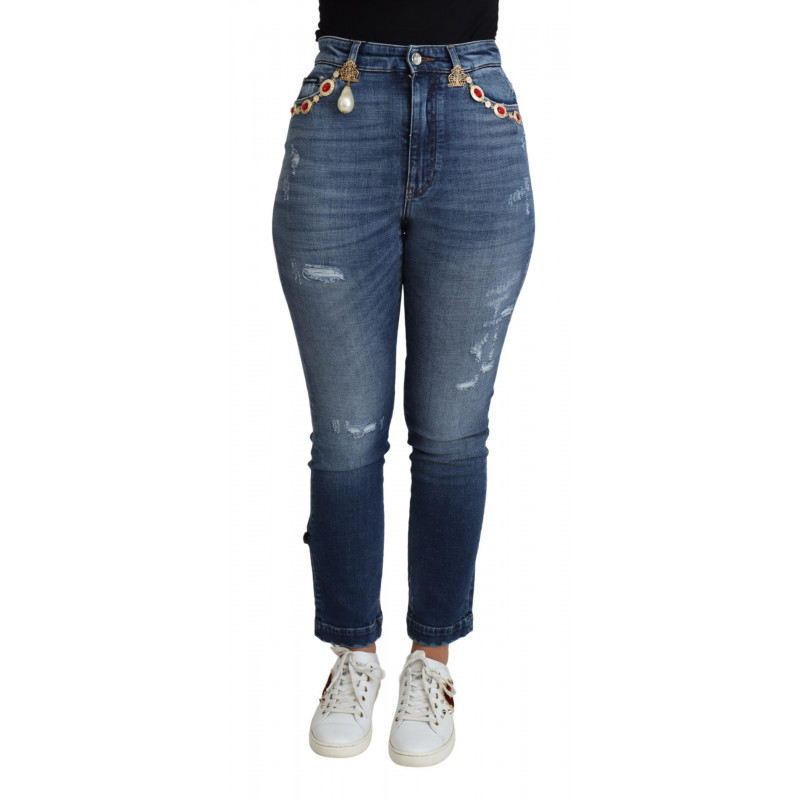 Jeans in cotone con pantaloni skinny decorati blu - IT36 - XS