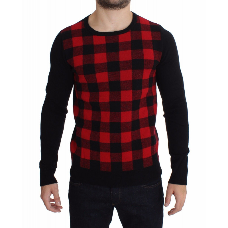 Maglione girocollo in lana nera rossa - IT54 - XXL