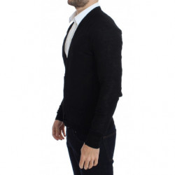 Cardigan con bottoni in lana pregiata nera - S