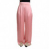 Pantaloni gamba larga raso seta finiture pizzo rosa - IT42-M