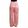 Pantaloni gamba larga raso seta finiture pizzo rosa - IT42-M