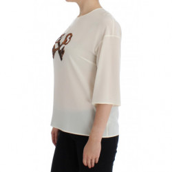 Top t-shirt camicetta seta chiave bianca paillettes - IT42-M