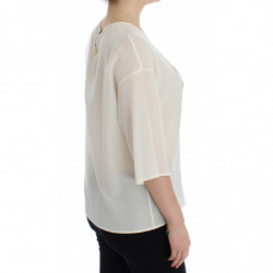 Top t-shirt camicetta seta chiave bianca paillettes - IT42-M