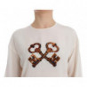 Top t-shirt camicetta seta chiave bianca paillettes - IT42-M