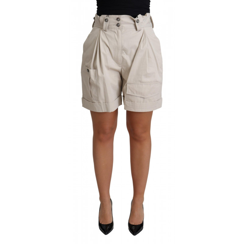 Pantaloncini casual a vita alta pieghettati in cotone beige - IT40-S