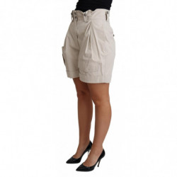 Pantaloncini casual a vita alta pieghettati in cotone beige - IT40-S