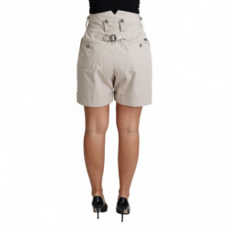 Pantaloncini casual a vita alta pieghettati in cotone beige - IT40-S